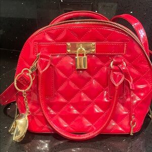 Aldo Red Quilted Mini Bag with Gold Details